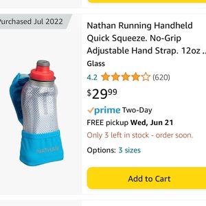 Nathan handheld running water bottle preowned blue, red, gray